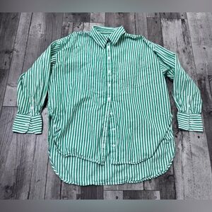 Maeve Anthropologie Green Striped Women’s High Low Button Down Shirt Medium